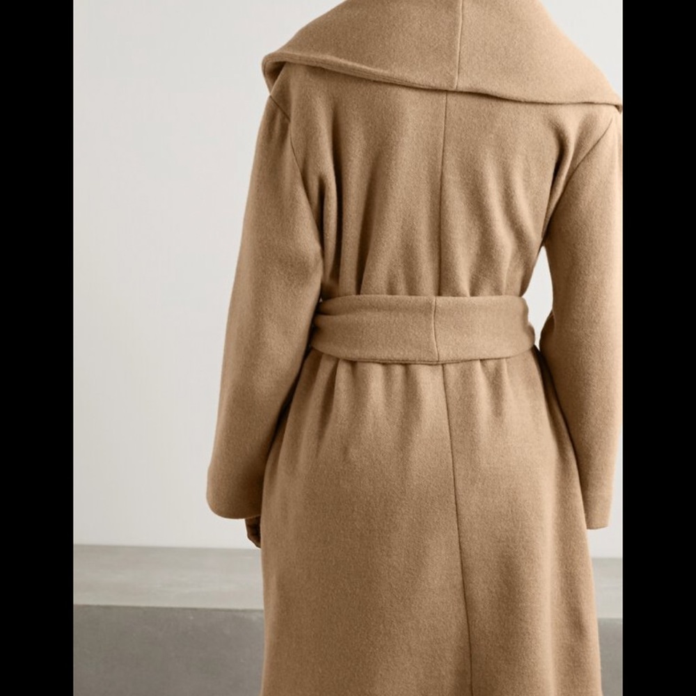 Leset Sienna wool blend belted robe coat in beige - Picture 3 of 8